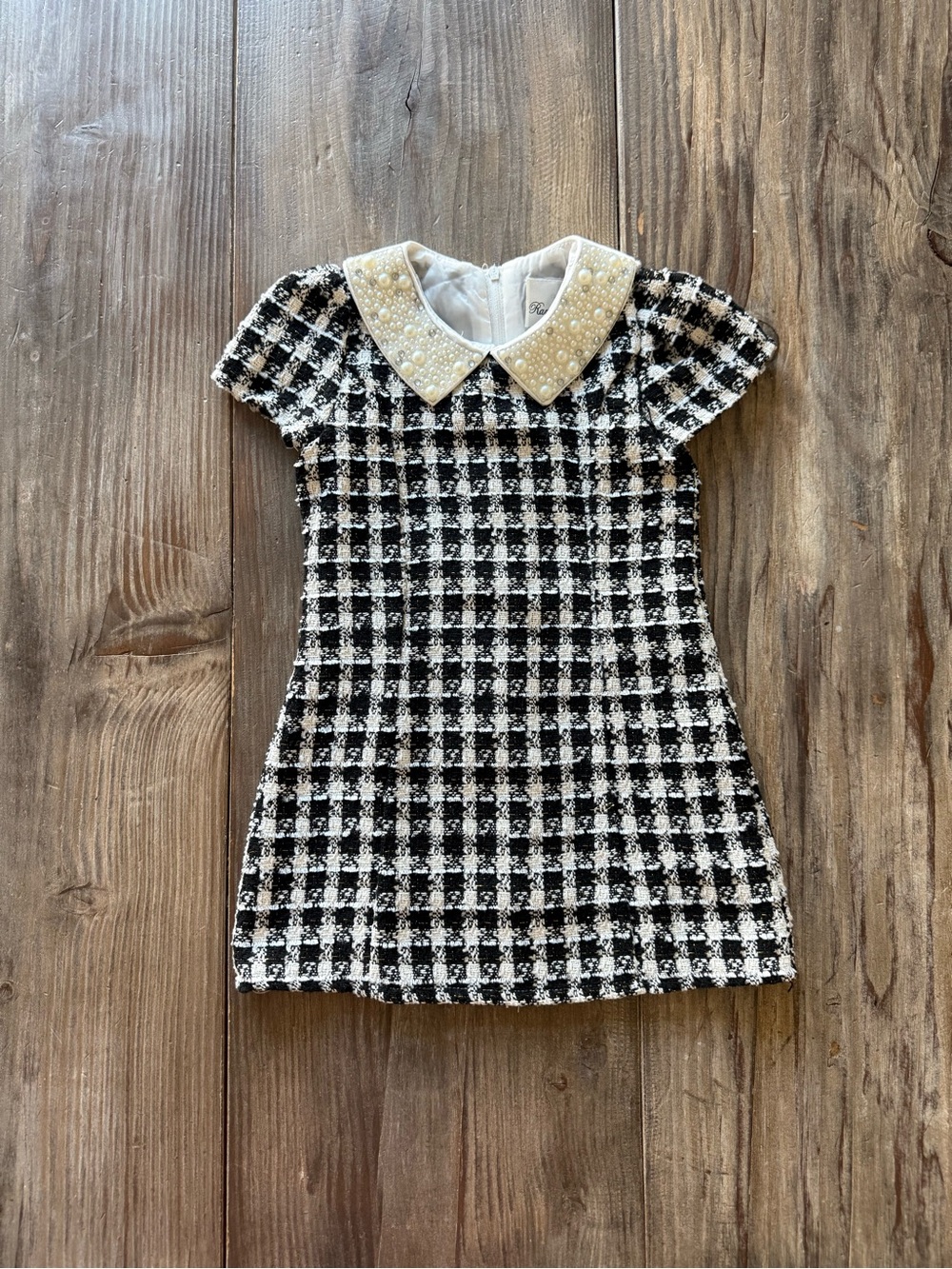 Rare Editions Black & White Tweed Dress with Pearl Collar